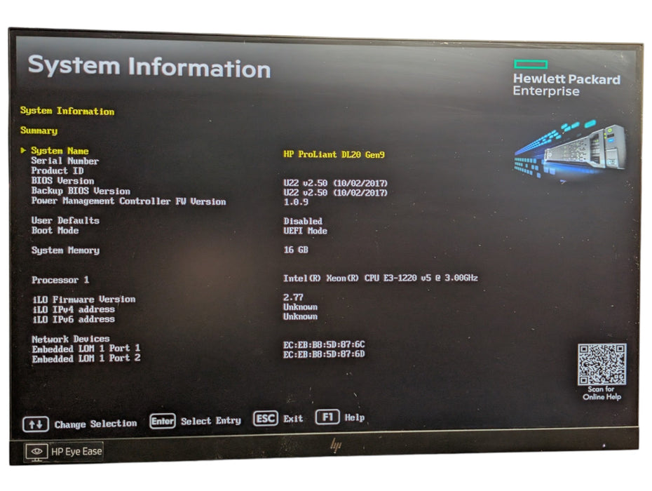 HPE ProLiant DL20 Gen9 4x SFF - Xeon E3-1220 v5 3.00GHz 16GB RAM 2x 900GB SAS