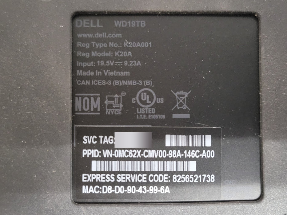 Lot of 3x Dell WD19TB K20A001 Docking stations