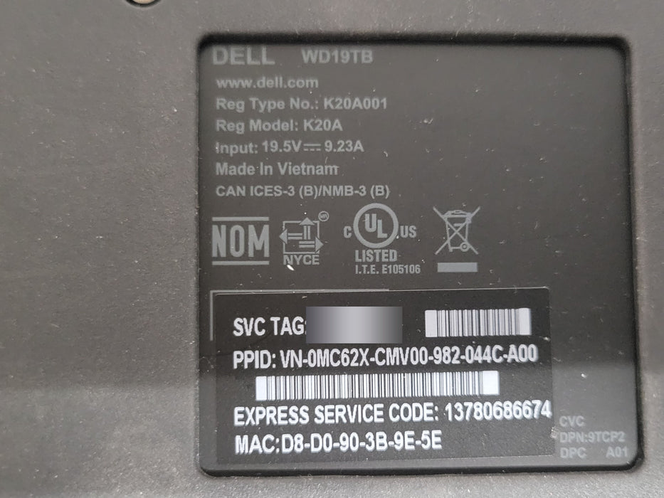 Lot of 3x Dell WD19TB K20A001 Docking stations