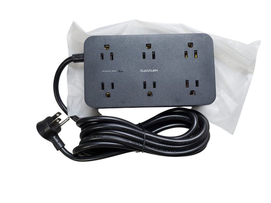 NEW - 6-Outlet Surge Protector Power Strip with 4 USB Ports Black