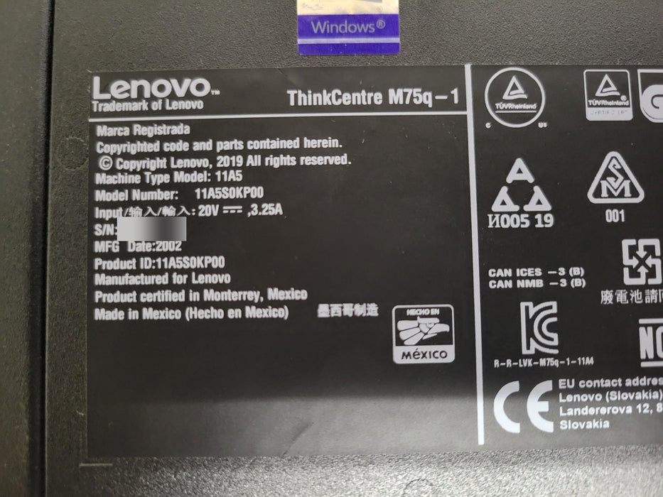Lenovo ThinkCentre M75q-1 Tiny, AMD Ryzen 5 PRO 3400GE 3.30GHz 8GB RAM 250GB SSD