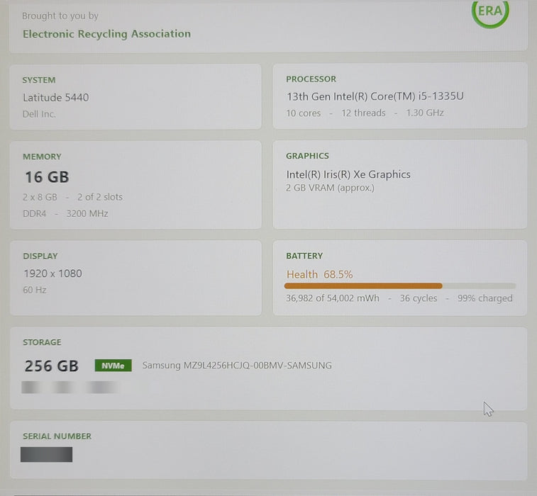 Dell Latitude 5440 i5-1335U 1.30GHz 16GB DDR4 256GB NVMe SSD FHD READ
