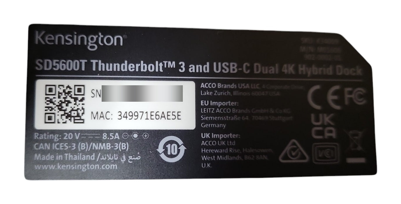 Kensington SD5600T Thunderbolt 3 and USB-C Dual 4K Hybrid Dock