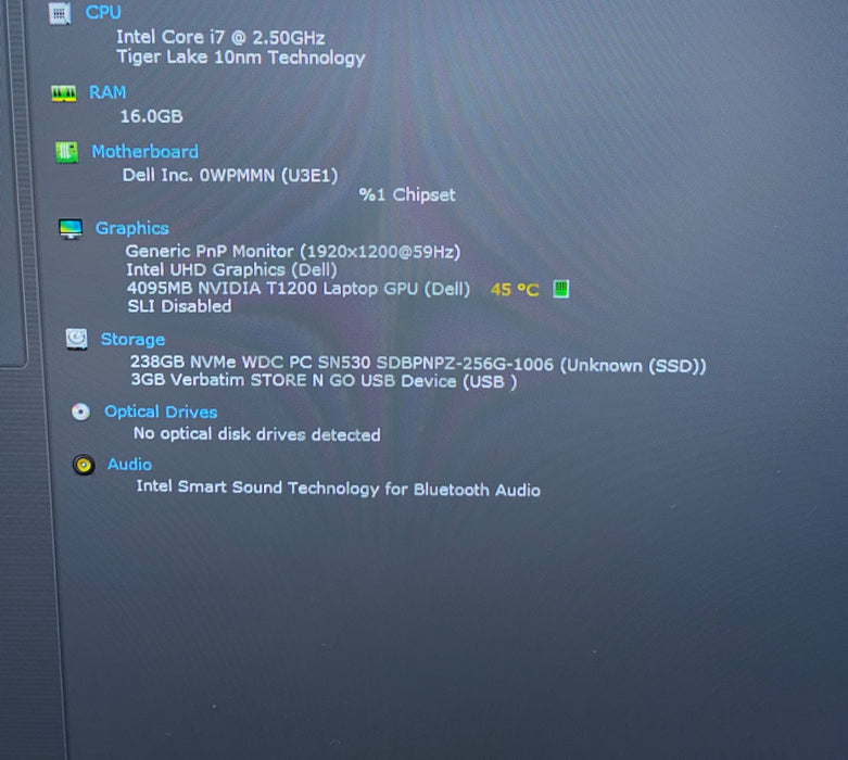Dell Precision 5560 i7-11850H NVIDIA T1200 4GB GPU 16GB RAM 256GB SSD READ!