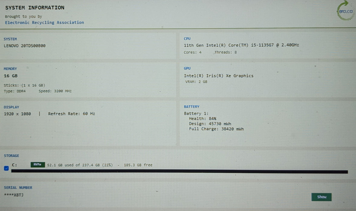 Lenovo ThinkPad E15 Gen 2 i5-1135G7 16GB DDR4 256GB NVMe READ