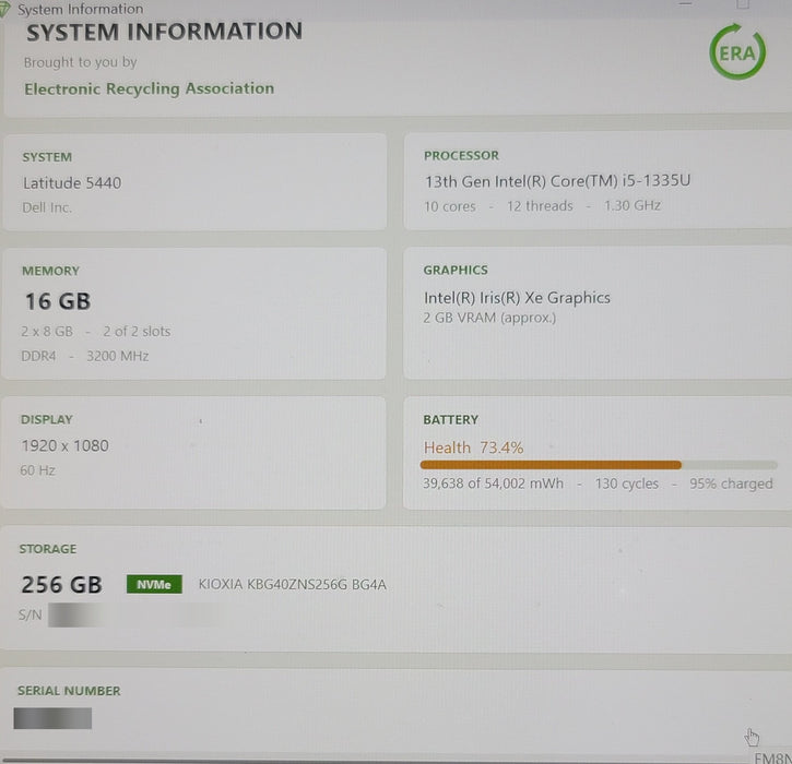 Dell Latitude 5440 i5-1335U 16GB DDR4 256GB NVMe SSD FHD NO AC READ