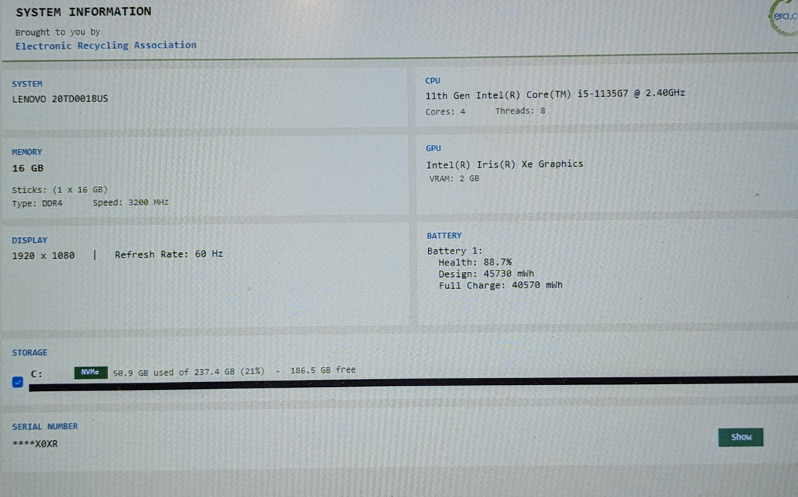 Lenovo ThinkPad E15 Gen 2 i5-1135G7 16GB DDR4 256GB NVMe READ