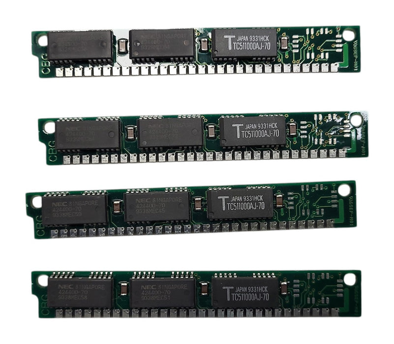 Lot of 4x Vintage 30-Pin SIMM Memory Modules - 1MB 70ns Non-Parity / Parity RAM