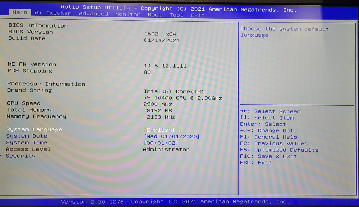 Custom PC/Asus - Intel Core i5-10400 2.90GHz 8GB RAM 256GB NVMe