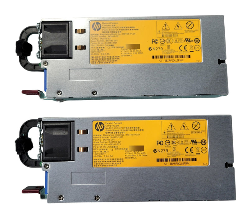 HP HSTNS-PL29 750W Common Slot Platinum Power Supply 656363-B21 (Lot of 2)