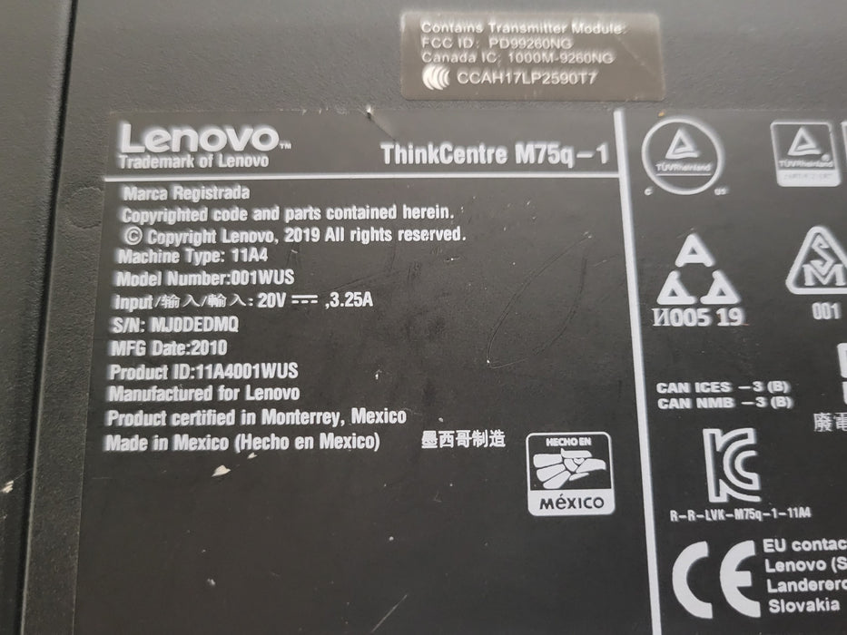 Lenovo ThinkCentre M75q-1 Tiny AMD Ryzen 5 PRO 3400GE 8GB RAM 250GB SSD, READ