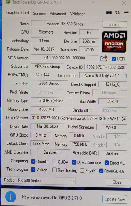 XFX Radeon RX 580 4GB GDDR5 Graphics Card RX-580P4D