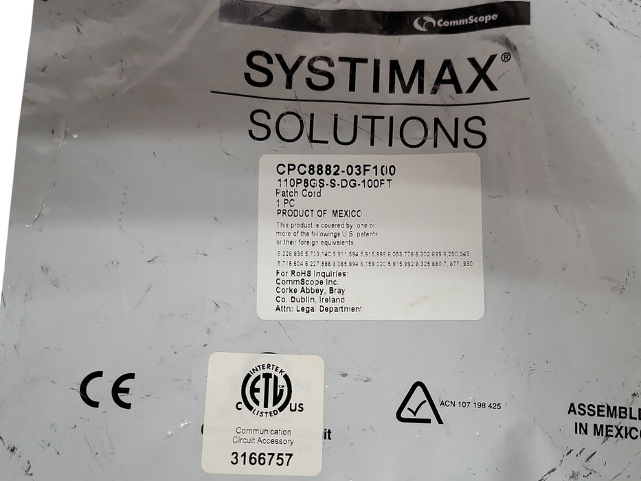 Systimax Solutions CPC8882-03F100 110P8GS-S-DG-100FT Patch Cord Cable 100ft