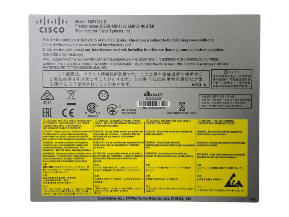 Cisco ASR1001-X - 8GB RAM 2x 10GE 6x GE 2x AC Power Supplies