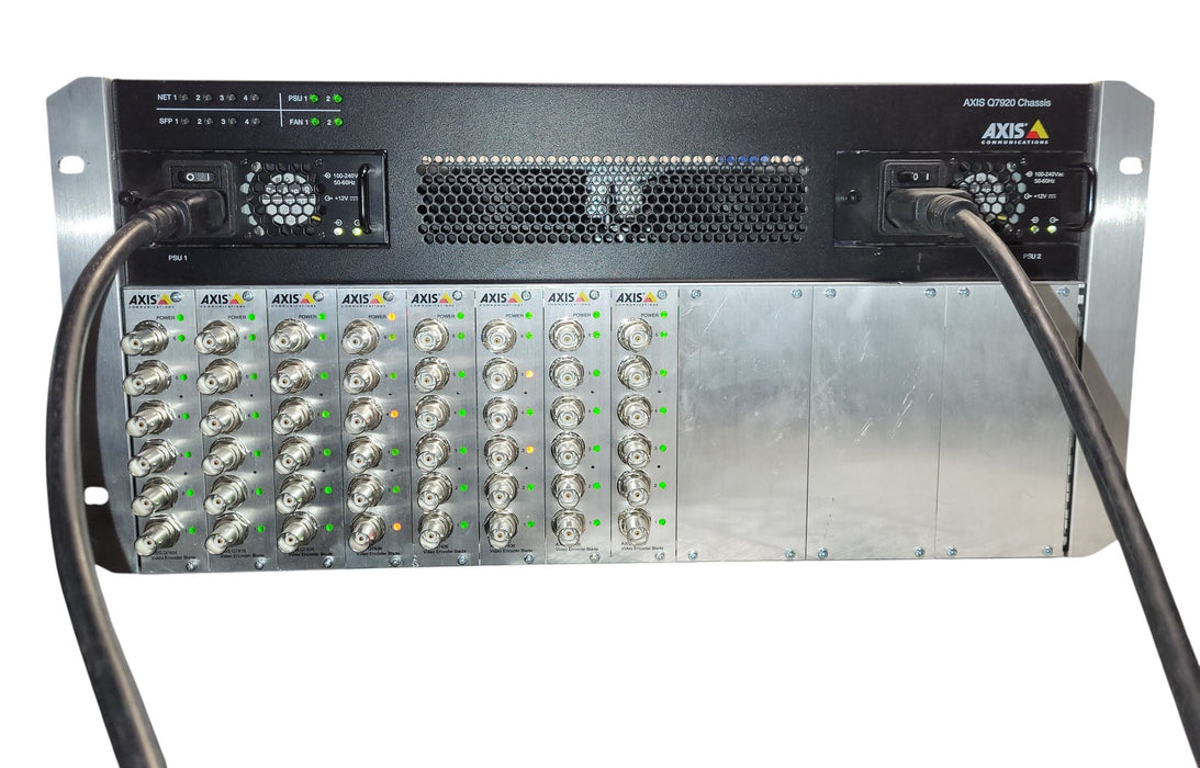 Axis Q7920 Video Encoder Chassis w/ 8x Q7436 Video Encoder Blades Dual PSU