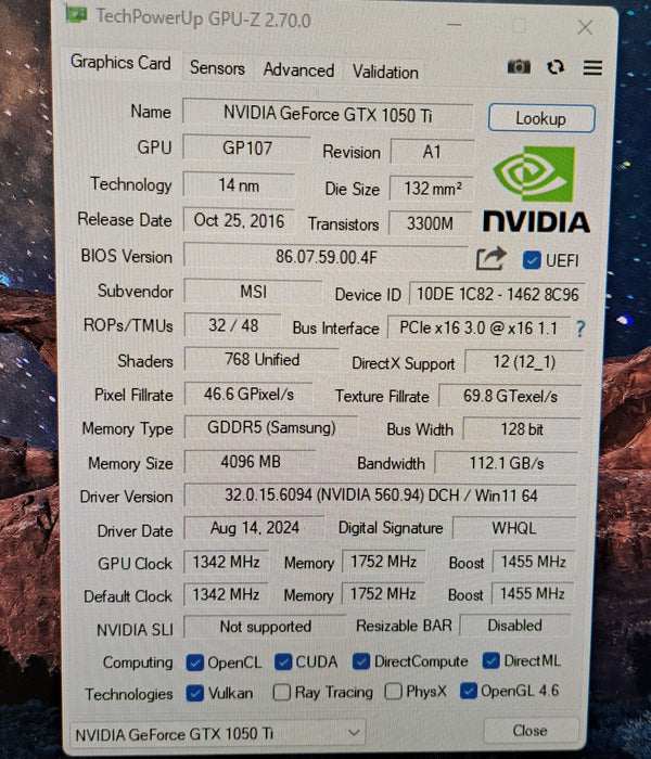 MSI GeForce GTX 1050 Ti 4GT OC 4GB GDDR5 Graphics Card