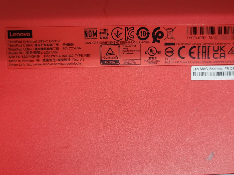 Lenovo ThinkPad Universal USB-C Dock v2 40B7 LDA-VK4