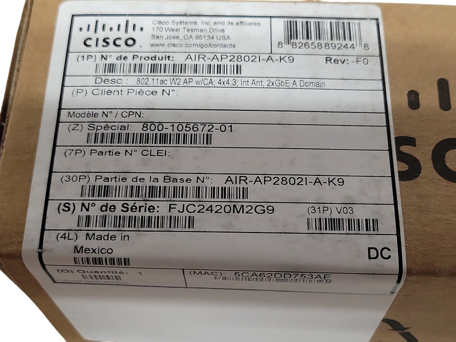 Cisco AIR-AP2802I-A-K9 - Aironet 2802I 802.11ac Wave 2 Wireless Access Point