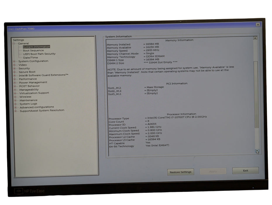 Dell OptiPlex 7080 Micro - Intel Core i7-10700T 2.00GHz 16GB RAM
