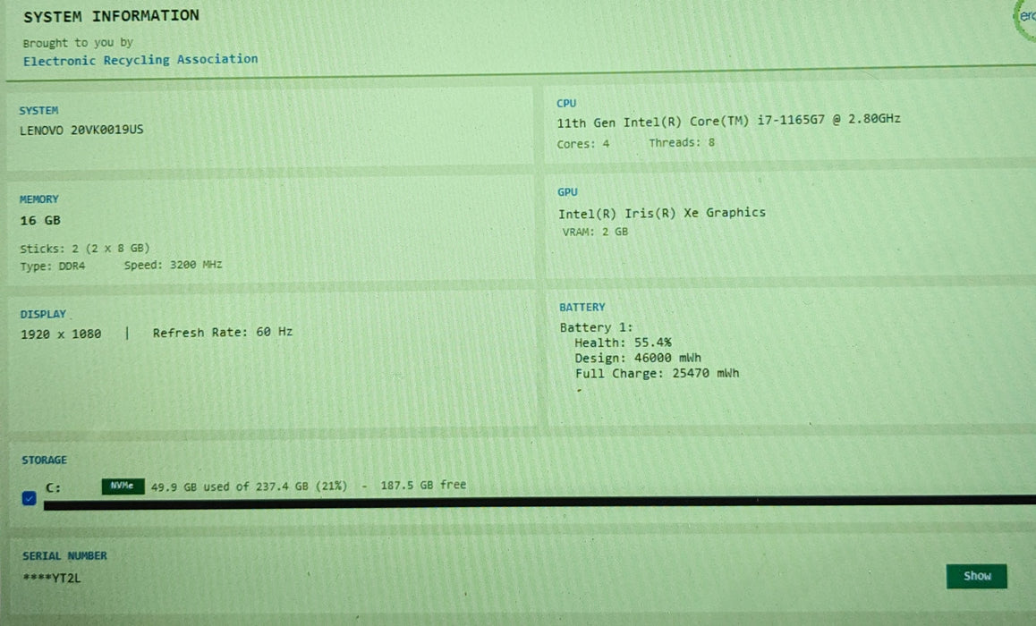 Lenovo ThinkPad L13 Yoga Gen 2 Core i7-1165G7 2.40 GHz 16 GB DDR4 256GB SSD READ