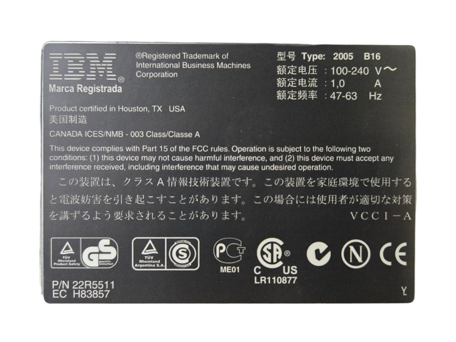 IBM TotalStorage SAN16B-2 Type 2005-B16 16-Port Fibre Channel Switch P/N 22R5511