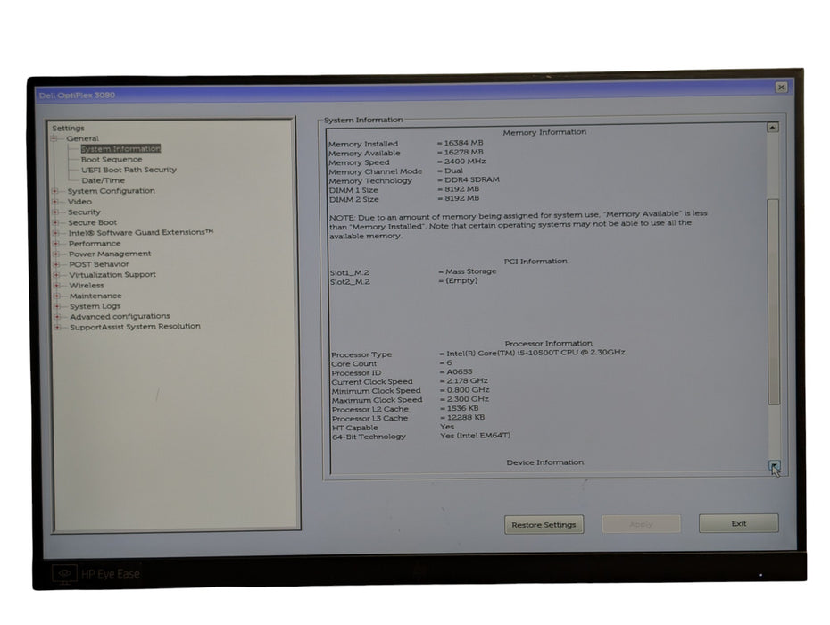 Dell OptiPlex 3080 Micro - Intel Core i5-10500T 2.30GHz 16GB RAM 256GB NVMe