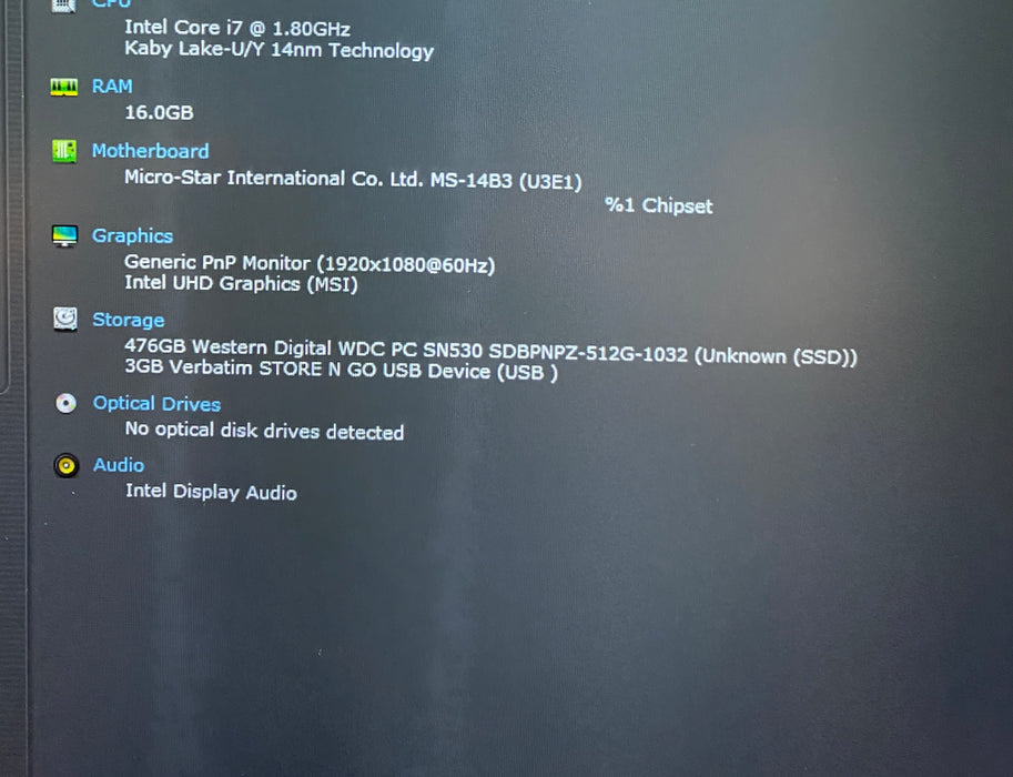 MSI Modern 14 A10M Intel Core i7-10510U 2.30GHz 16GB RAM 512GB SSD