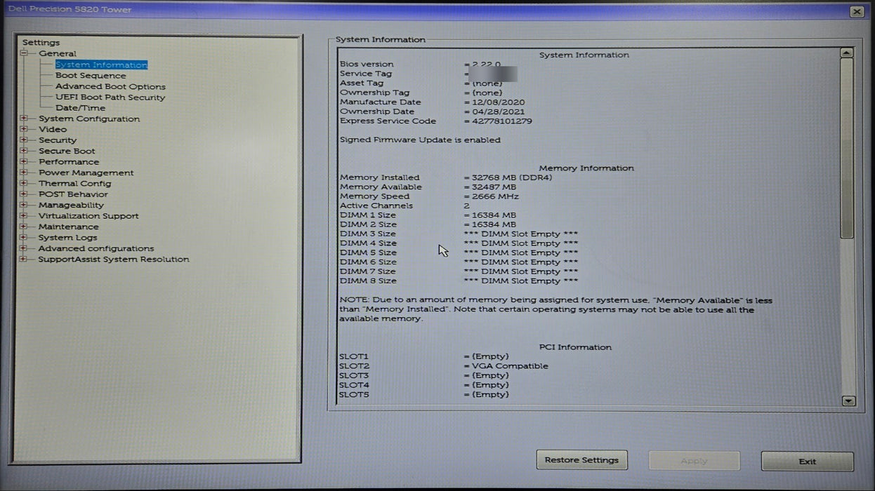 Dell Precision 5820 Tower - Xeon W-2235 3.8GHz 32GB RAM No Storage NVIDIA Quadro