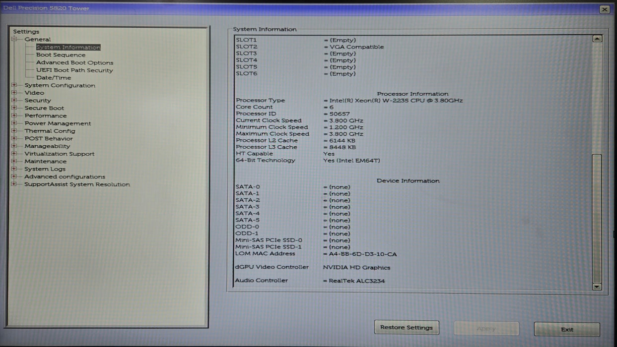 Dell Precision 5820 Tower - Xeon W-2235 3.8GHz 32GB RAM No Storage NVIDIA Quadro