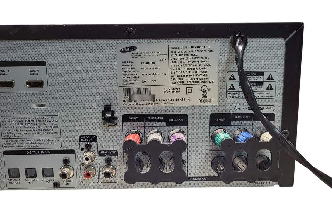 Samsung HW-D650S - 5.1ch AV Receiver 4x HDMI In ARC 3D Sound
