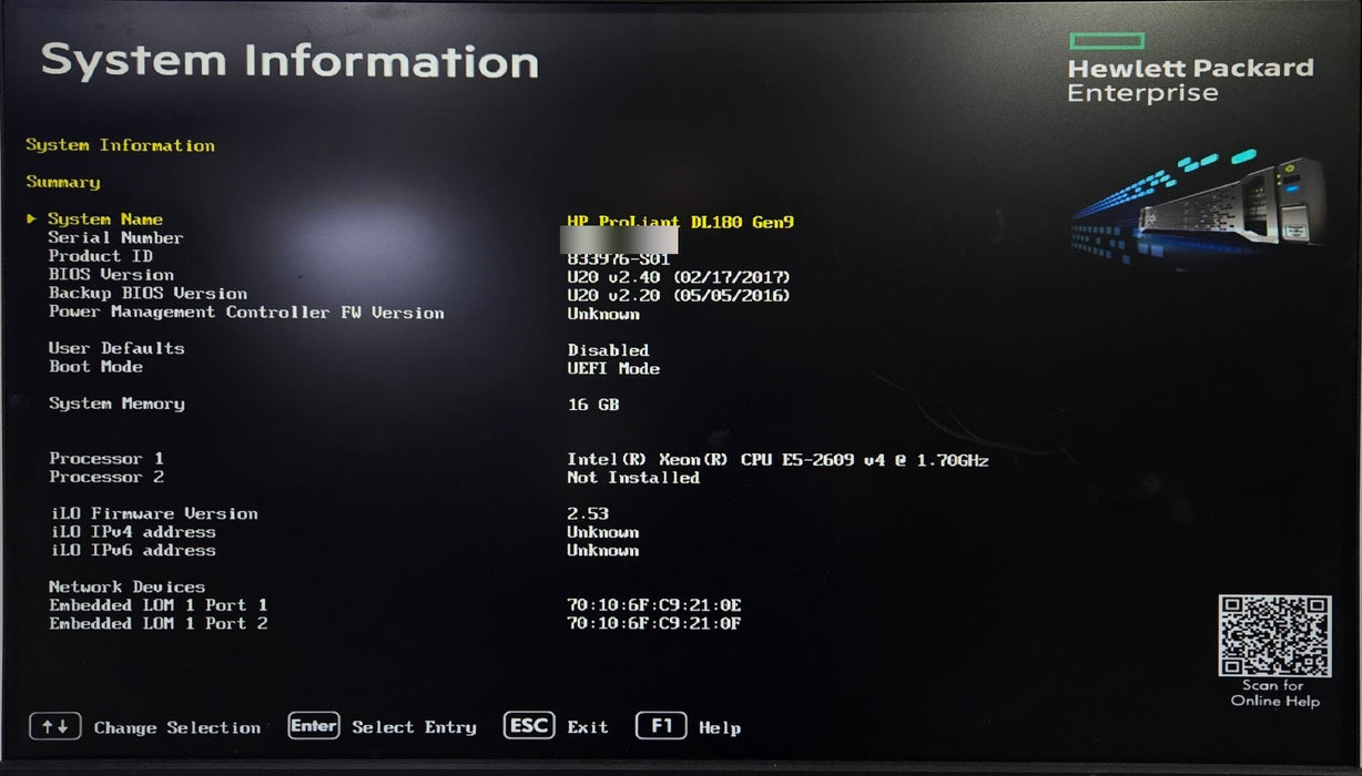HPE ProLiant DL180 Gen9 8x LFF - Xeon E5-2609 v4 1.70GHz 16GB RAM B140i 550W PSU