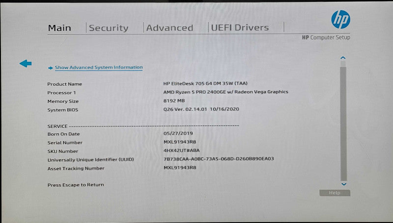 HP EliteDesk 705 G4 DM 35W (TAA), AMD Ryzen 5 Pro 2400GE, 8GB DDR4, 256GB NVMe, WiFi, PWR