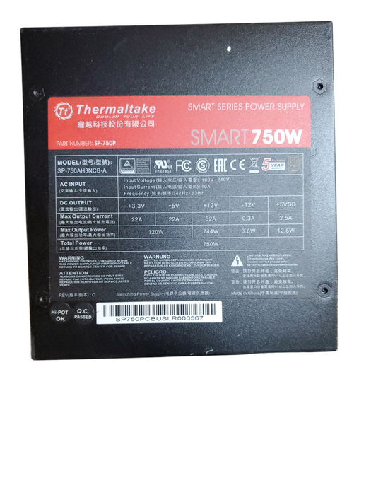 Thermaltake SMART 750W SP-750P PSU, 80+ Gold Certified, Non Modular