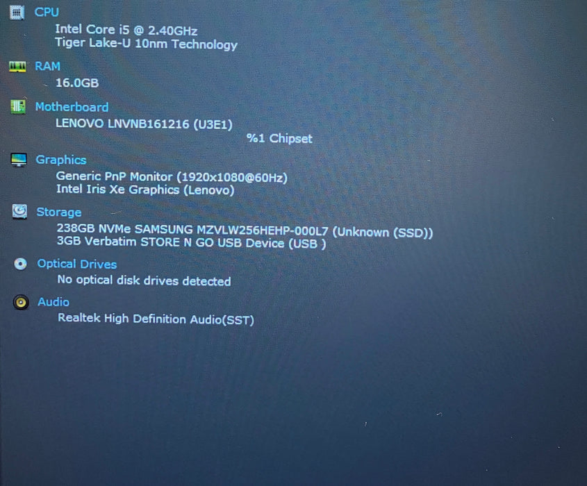 Lenovo ThinkBook 15 G2 ITL Intel Core i5-1135G7 2.40GHz 16GB RAM 256GB SSD