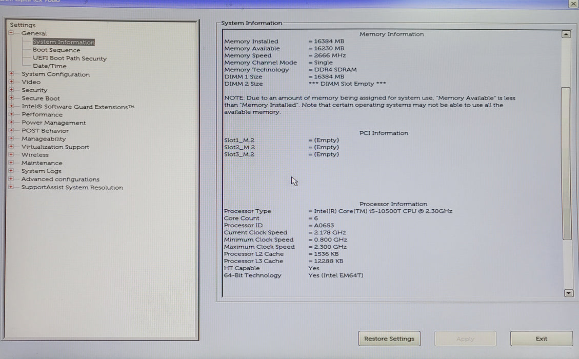 Dell OptiPlex 7080 Micro Intel Core i5-10500T CPU, 16GB DDR4, No HDD