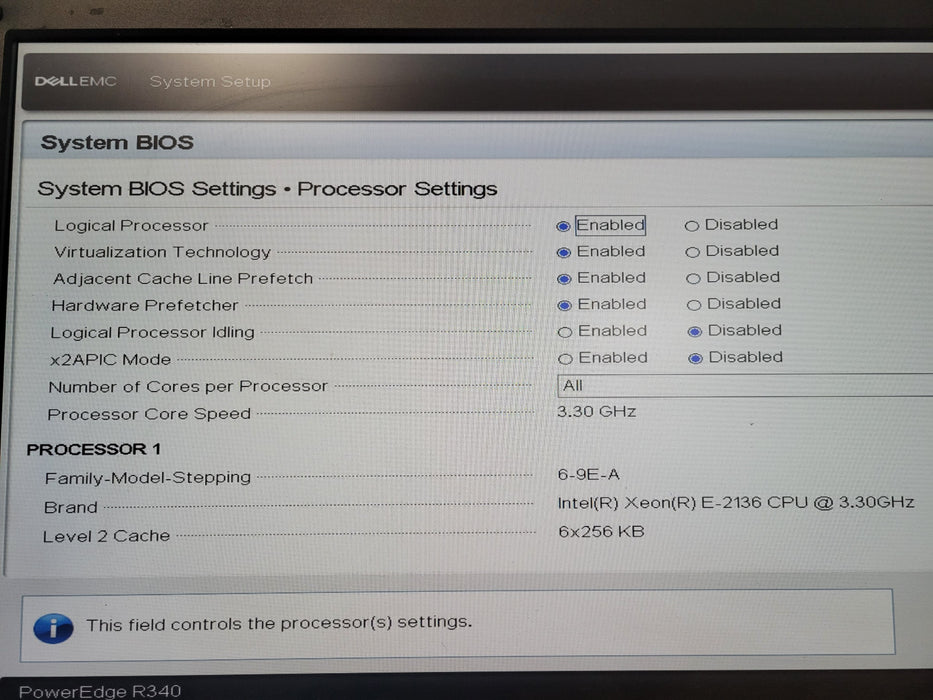 Dell PE R340, Xeon E-2136 @ 3.30Ghz, 32GB DDR4, H330, 2x PSU