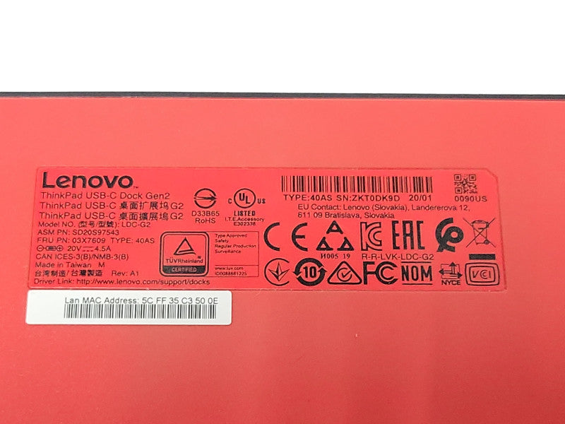 Lenovo Thinkpad USB-C Dock Gen2 40AS Docking Station, READ _