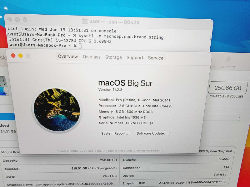 Apple Macbook Pro Retina 2014 13\\" Core i5-4278U @ 2.6GHz 8GB DDR3 250GB SSD (