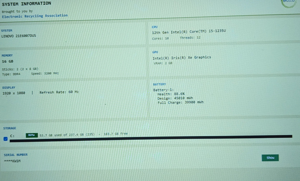 Lenovo ThinkPad E15 Gen 4 Intel Core i5-1235U 1.70GHz 16GB RAM 256GB SSD READ