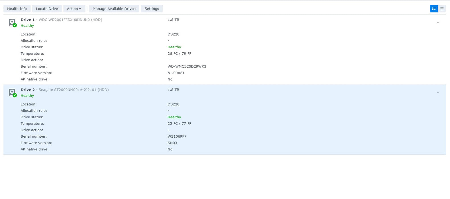 Synology DiskStation DS220+ 2-Bay NAS - Celeron J4025 2GB RAM 2x 2TB HDD