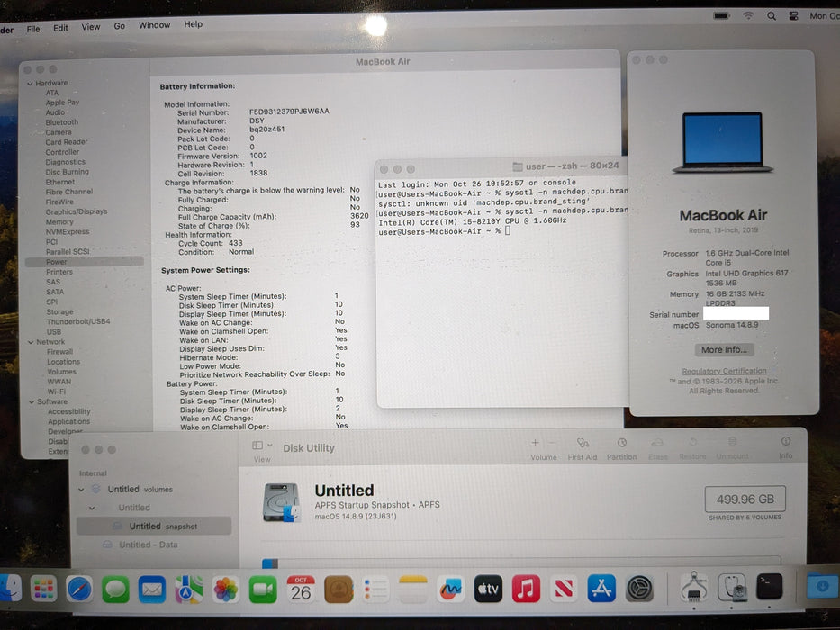 Apple MacBook Air 13" 2018 A1932 i5-8210Y 16GB RAM 512GB SSD NO ADAPTER