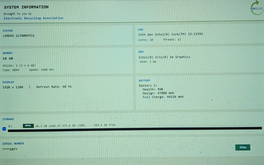 Lenovo ThinkPad E16 Gen 1 Intel Core i5-1335U 1.30GHz 16GB RAM 512GB SSD