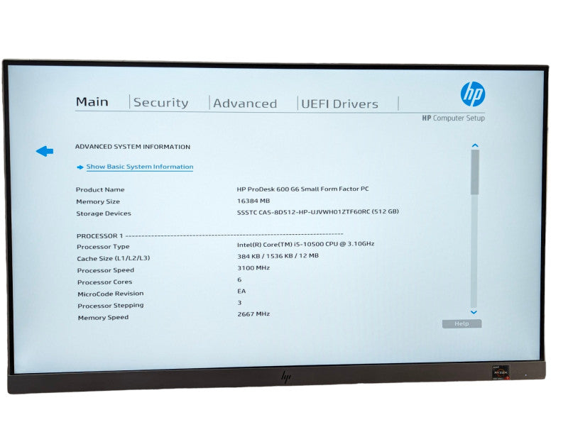 HP ProDesk 600 G6 SFF Intel Core i5-1050 , 16GB RAM & 512GB NVMe -