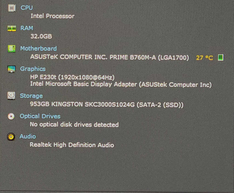 Custom PC/ASUS PRIME B760M-A, i7-14700 5.40GHz Max Turbo 20C, 32GB DDR5, 1TB NVMe