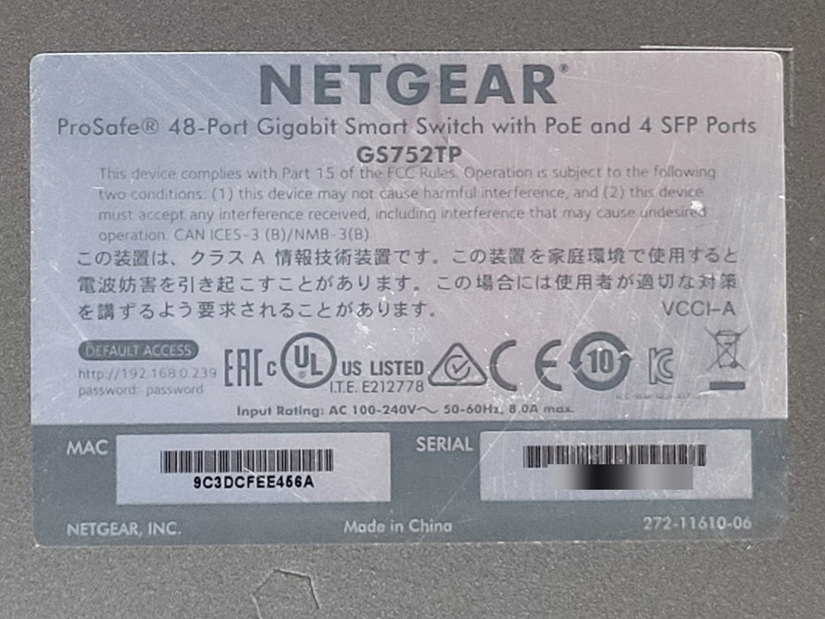 Netgear ProSafe GS752TP 48-Port Gigabit Smart Switch with PoE and 4 SFP Ports