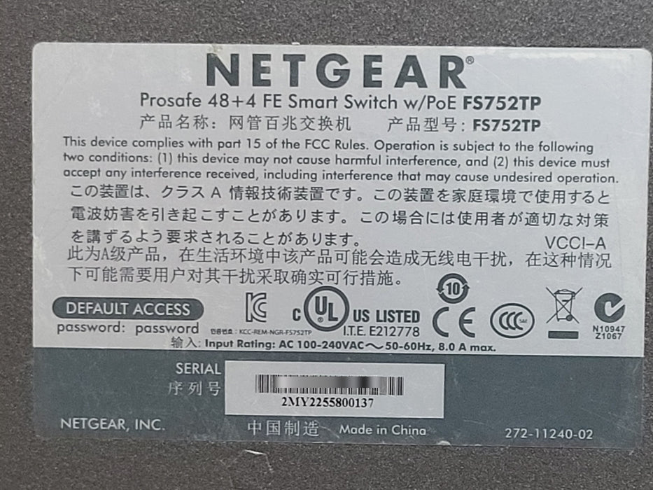 Netgear ProSafe FS752TP 48+4 FE Smart Switch w/ PoE