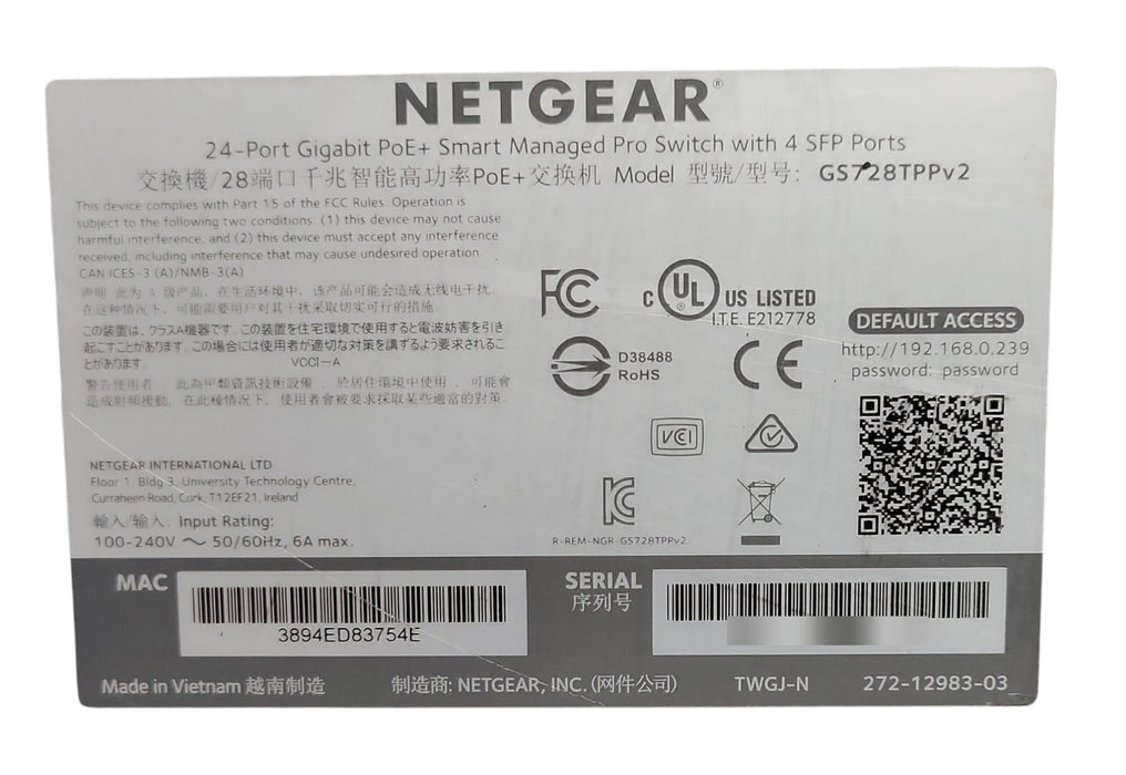 Netgear ProSAFE GS728TPPv2 - 24-Port Gigabit PoE+ Smart Switch with 4 SFP