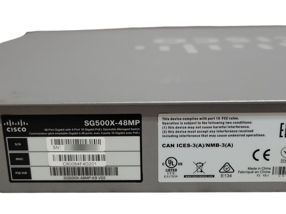 Cisco SG500X-48MP 48-Port Gig with 4-Port 10Gig PoE+ Stackable Managed Switch