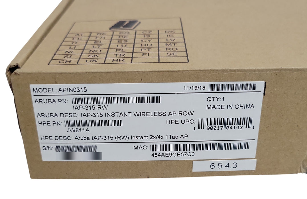 Aruba IAP-315-RW APIN0315 Instant Wireless Access Point JW811A