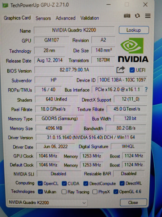 HP NVIDIA Quadro K2200 4GB GDDR5 PCIe Graphics Card